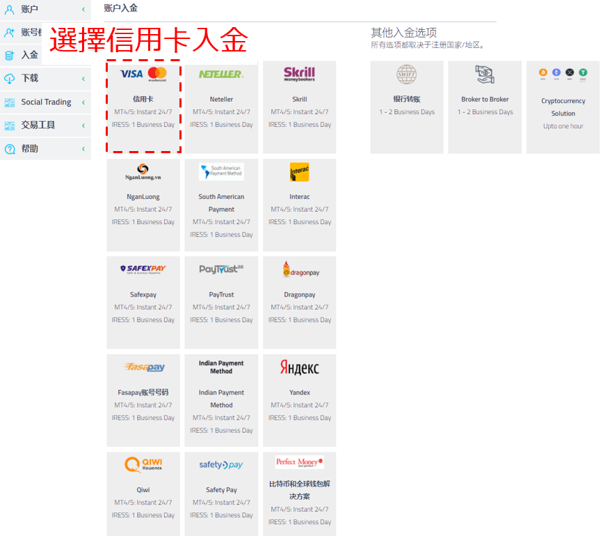 FP Markets入金頁面