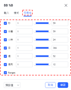 設定布林帶％B指標-可見性